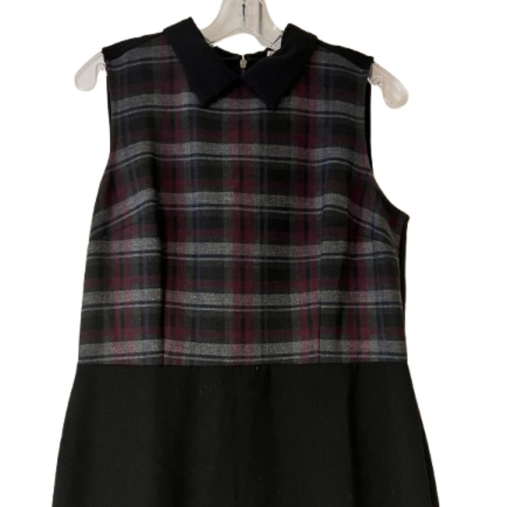 Loft Collared Dress - Plaid top with Solid Black Skirt - Back Zipper - 10